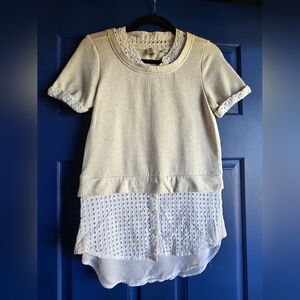 Anthropologie Cream Layered Lace Blouse